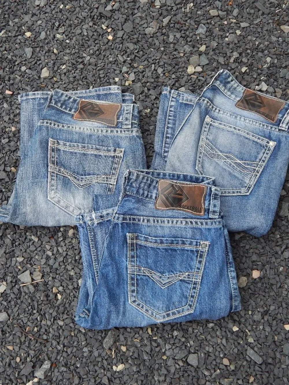 Rock and Roll Denim Double Barrel Bootcut Jeans Relaxed 33×34 Western Lot 3 Pair
